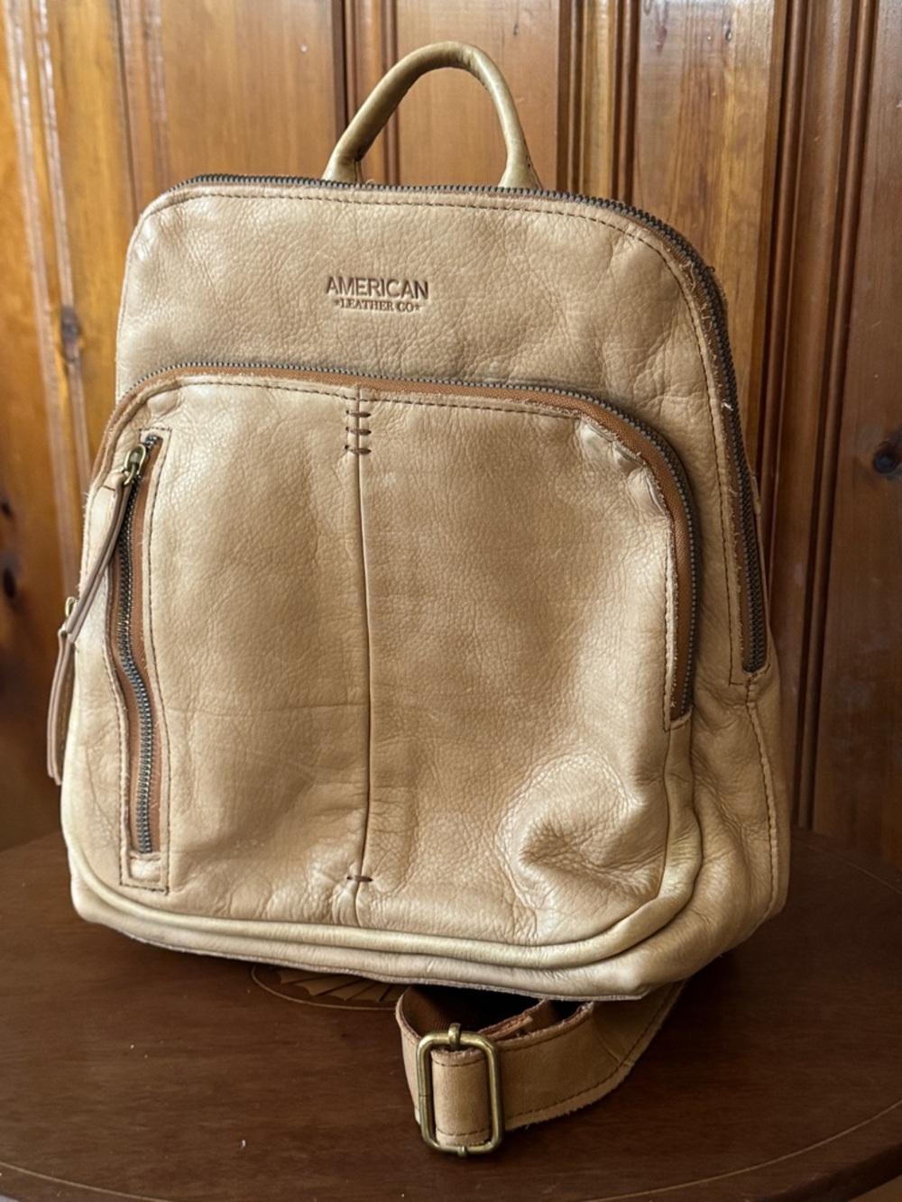 Classic Tan Leather Backpack Utility Purse